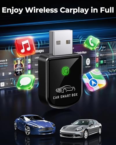 Image of Wireless Carplay Adapter for iPhone Upgrade, Tiny Bluetooth Receiver Convert Wired to Wireless for Apple Car Play Plug & Play, Zero-Lag Media GPS Works with 2016+ Cars (Ebony Black)