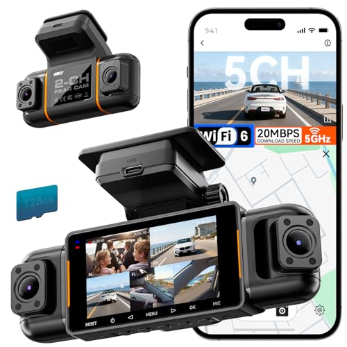 Image of IIWEY N9 5 Channel Dash Cam 360 View, 5.8G WiFi-6 with App, Free 128GB Card, FHD Front & Rear Inside, Left, Right Dash Camera for Car, 12 IR Lights Night Vision, GPS, 24 /7 Parking Mode, G-Sensor