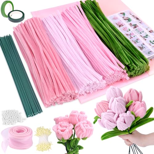 Cure-pipes haut de gamme rose 30 cm x 6 mm tiges chenilles denses pour art et DIY