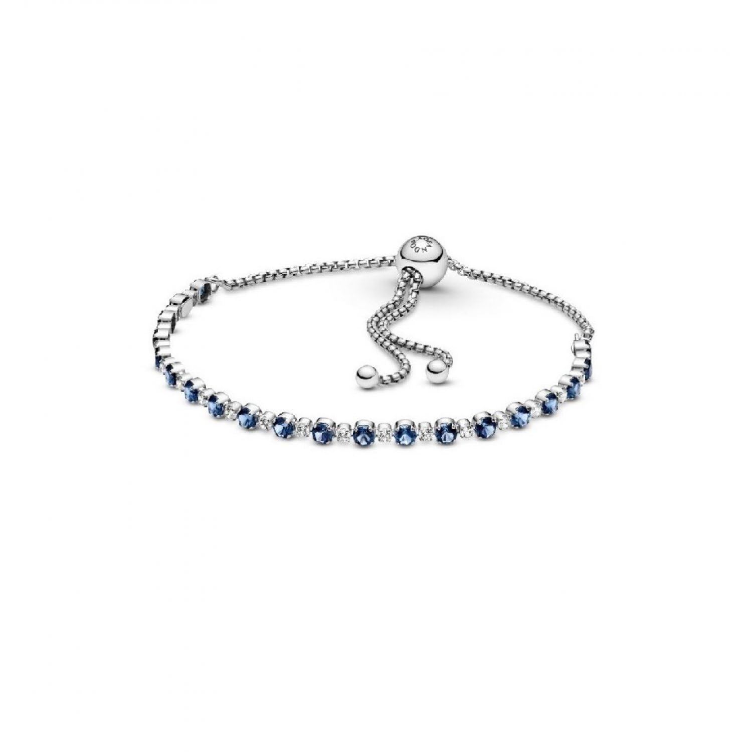 PANDORA Timeless - Bracciale tennis in argento sterling rodiato con cristalli blu chiaro di luna e pietre di zirconia cubica incolori
