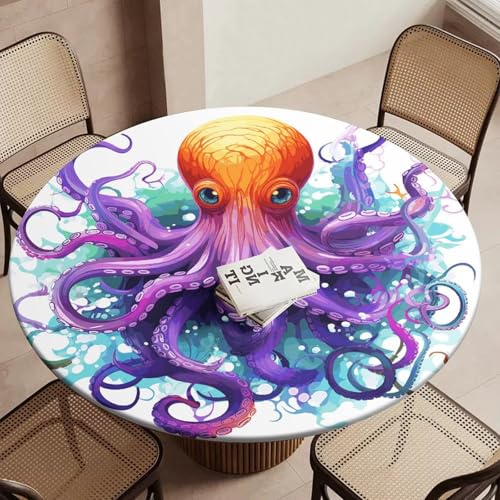 Nappe table salle à manger ronde ajustée extensible élastique pieuvre - 6