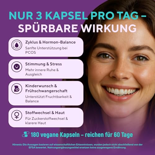 Inositol Komplex (Kapseln) mit Folsäure – 2200 mg Myo- & D-Chiro-Inositol pro Portion – Unterstützung für Zyklus & Hormonbalance – 180 vegane Kapseln – Lab Geprüft – GMP Zertifiziert