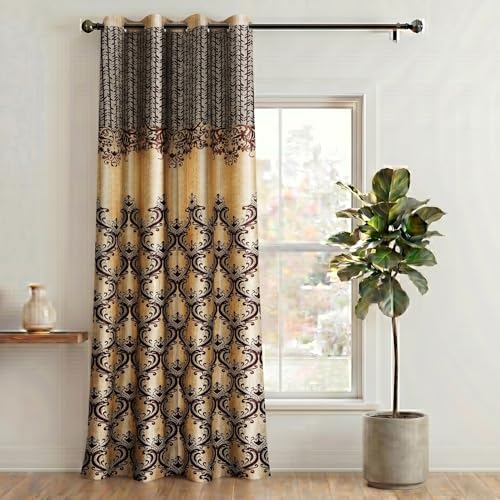 Image of Home Sizzler 1 Piece Regal Damask Eyelet Polyester Semi Transparent Door Curtains-7 Feet, Dark Brown