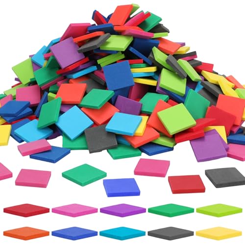 Image of Coopay 500 Pcs Foam Square Color Tiles, Math Counters, Sorting Colored Foam Squares Math Counting Manipulatives, Game Tokens, Bingo Chips, Classroom Crafts for Kids Learning Development Toys