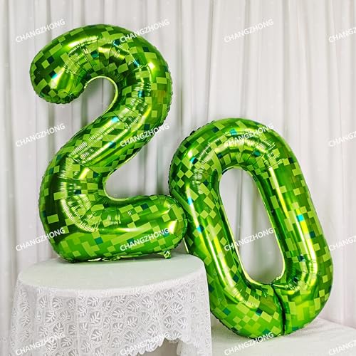 Image of 40 inch giant Green pixel miner game number 1 balloon | Large mining theme foil balloon 0-9 for pixel game parties children's birthdays party anniversary baby shower decoration