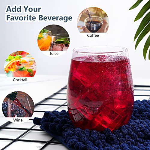 Waipfaru Wine Glass, 15 Oz Stemless Wine Glass, Durable Glass Cups For Red Or White Wine, Large Clear Drinking Glass, Short Wine Tumbler For Gifts, Party, Home, Office, Bars #TOP3