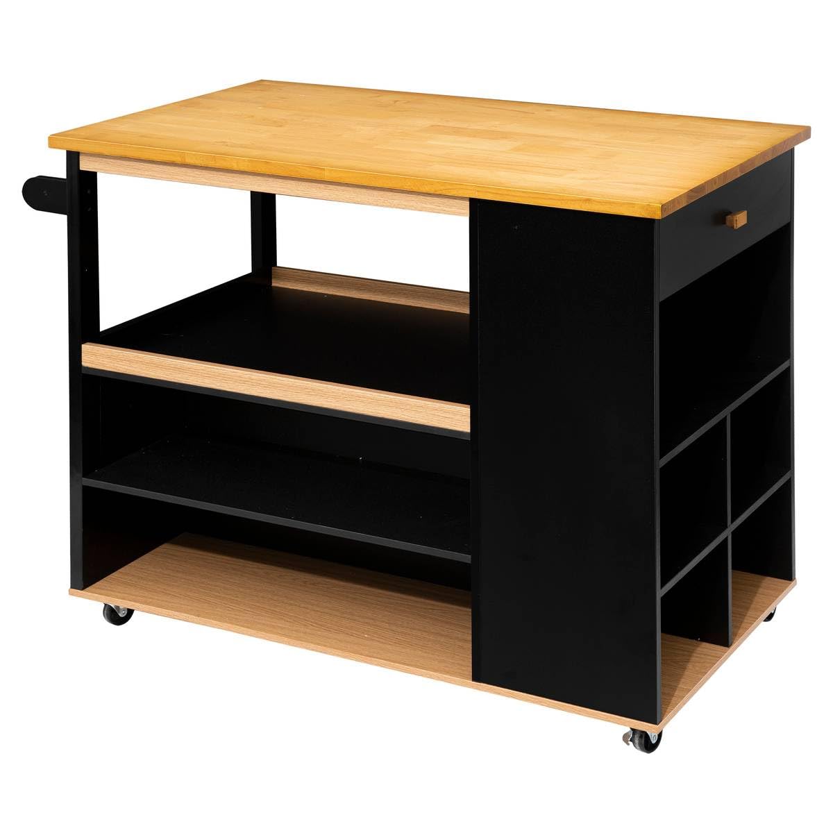5five - Isla de Cocina con Ruedas, Madera, Negra