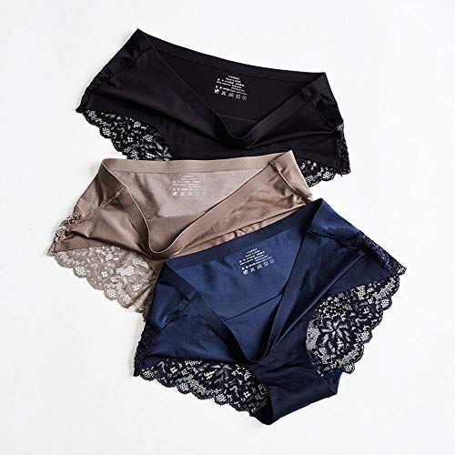 MoonyLI - Braguitas sin costuras para mujer, braguitas sexy de encaje – Paquete de 3 unidades (talla grande)