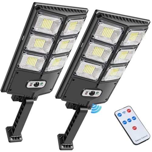 PEAKRO Lampione Solare Led Esterno 252 LED 150W Luci Faro Led Esterno con Pannello Solare e Sensore di Movimento, IP65 Impermeabile Lampada Lampione da Giardino con Telecomando per Strada Garage(2)