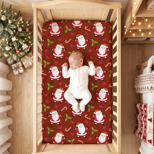 Image of JISEN Christmas Fitted Crib Sheets for Boys Girls 52x28 Inch Santa Red
