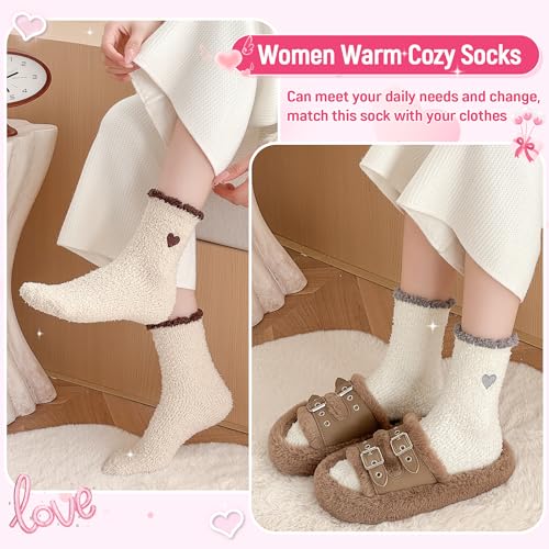 Image of Eocom Fuzzy Socks for Womens Warm Fluffy Winter Cozy Thick Plush Slipper Sleep Comfy Crew Christmas Socks 5 Pairs