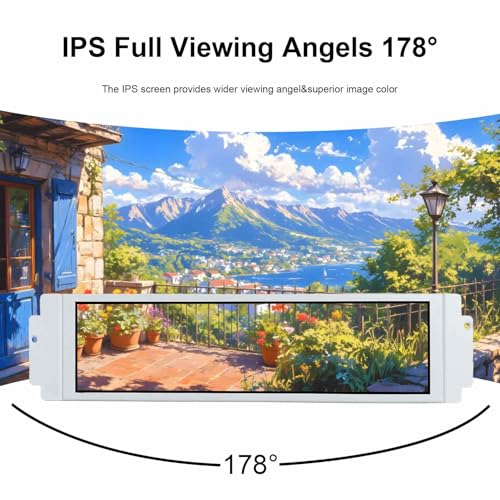 Image of VSDISPLAY 9.1'' 1920x462 IPS Small Mini LCD Monitor PC Case Screen,White | As Secondary Display, Monitoring Computer Temperature CPU GPU RAM Data