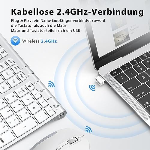 iClever Bezprzewodowa klawiatura i mysz zestaw  bezprzewodowa klawiatura i mysz 2,4 G, ładowana przez USB-C, oryginalny rozmiar, smukła, cienka i wytrzymała klawiatura do Windows 7/8/10, Mac OS