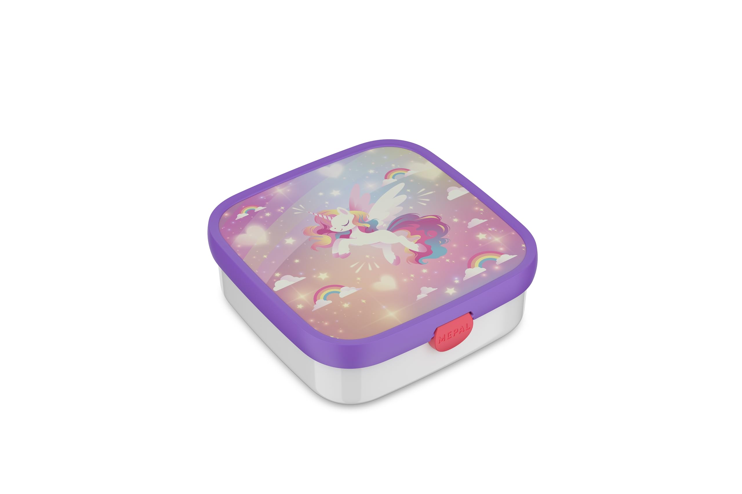 Mepal - Bento Lunch Box Large Campus - Bento Lunch Box for Children - Includes 2 removable Leakproof Bento Boxes and Fork - Bento Boxes are Microwave Safe - 2x 200 + 1250 ml - Unicorn Glow