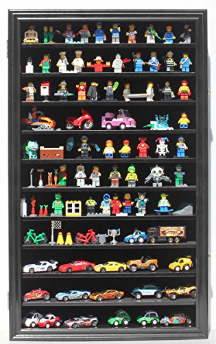 Display Case Wall Curio Cabinet for Building Toys Minifigures Miniature Figures (Black Finish) Living Room