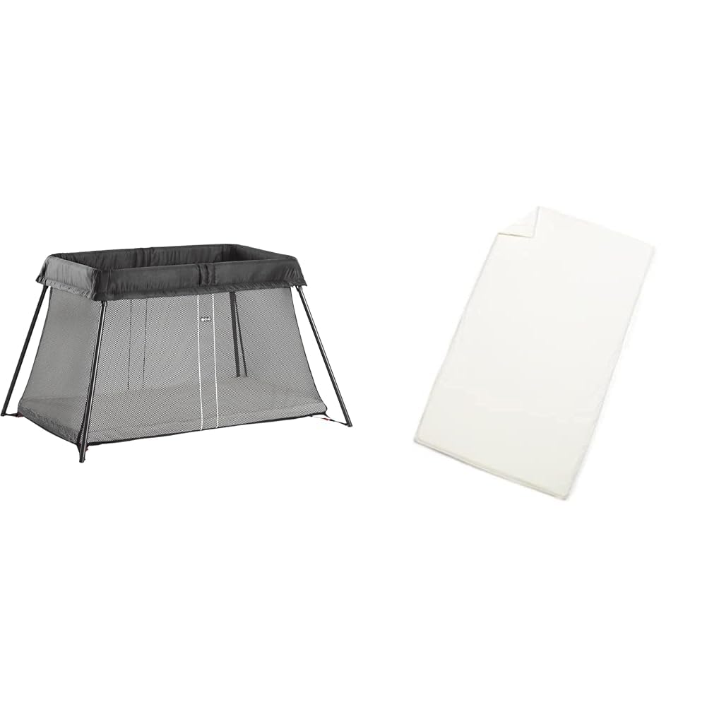 BabyBjörn Lit Parapluie Light, Noir & Drap-Housse pour Le Lit Parapluie, Blanc