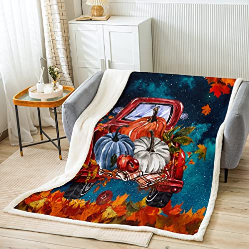 Erosebridal Autumn Themed Blanket Queen Size Kawaii Pumpkin Throw Blanket Psychedelic Galaxy Fleece Blanket Fallen Maple Leaves Sherpa Blanket Fall Plush Blanket Red Cartoon Car Fuzzy Blanket For Kids #TOP1