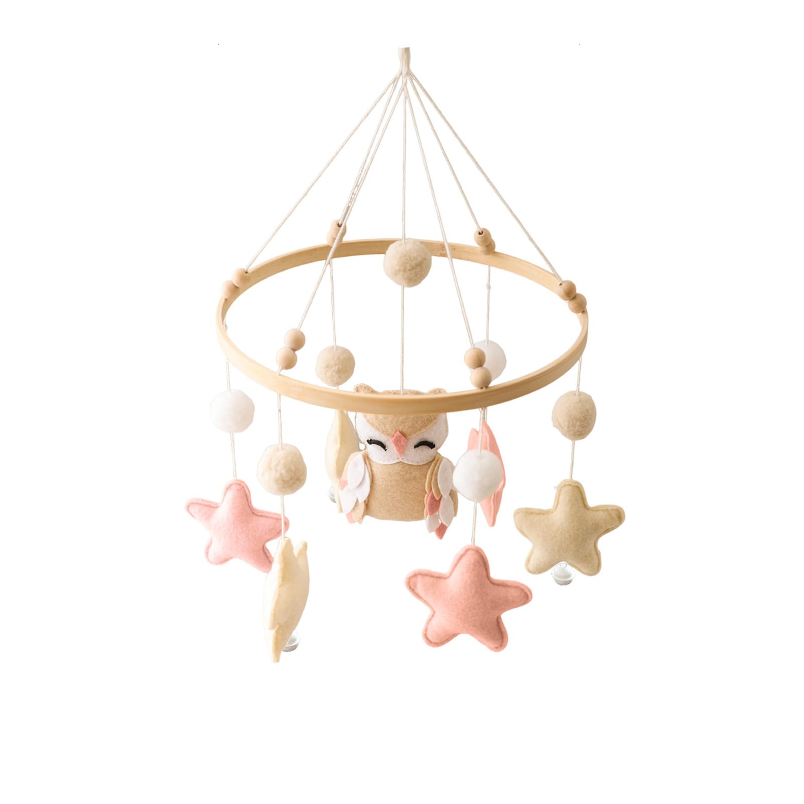 Sky and Bird Theme Baby Crib Mobile,Simple Short Nursery Mobile Soothe Mobile, Owl and Star Gender Neutral Baby Mobile,Safe Baby Crib Soothing Accessories for Baby Boys Girls Bird Mobile (Pink)