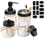 Aebor Mason Jar Bathroom Accessories Set(4 Pcs)-Foaming Soap Dispenser &2 Cotton Swab Holder Set &To