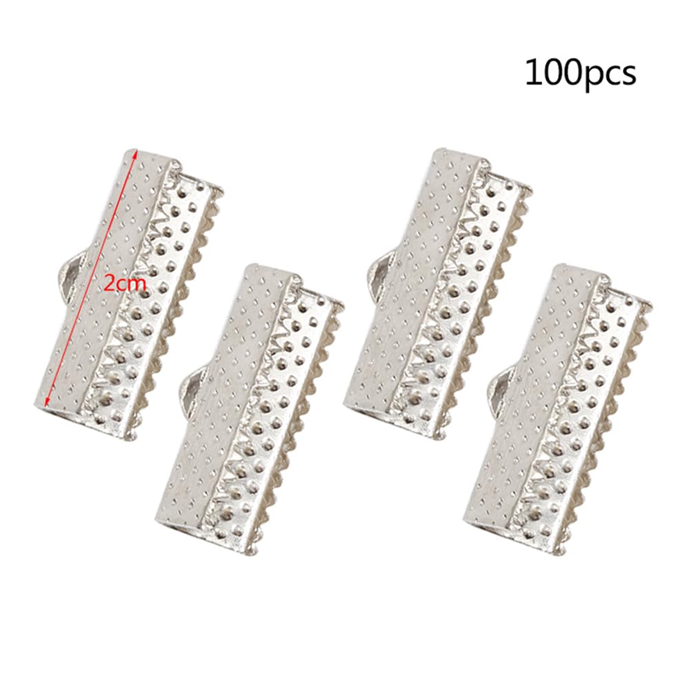 LALAFINA 300 Pcs Ribbon End Crimp Clamps Iron Ribbon Ends Beads Clasps Hook Tips Connectors Bracelet Ends and Clasps for Leather Suede Jewelry Making