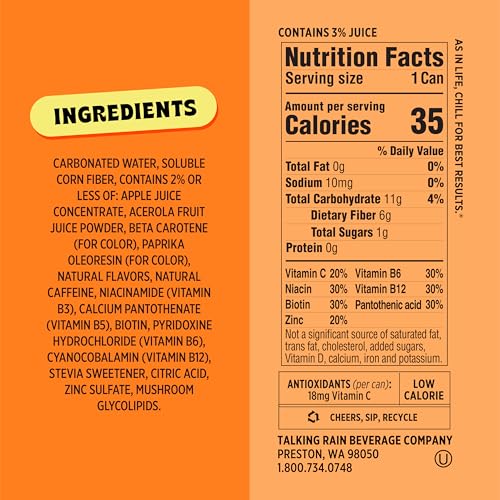 Image of Popwell Orange Cream Caffeinated Better-For-You Prebiotic Soda, with 6g Fiber, 1g Sugar, Vitamins and Immunity Support, 12 fl oz Cans (pack of 12)