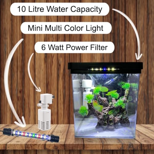 Image of Fish Tank Starter with Filter, LED Light & | Mini Aquarium Set for Home & | Acrylic Not Suitable for Goldfish Ideal for Betta /Guppy (1-2) Liter 7 Size- H 28 -W 19-L 26 Woter Change 3-5 Day