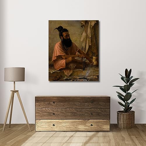 Image of Sikhash Raja Ravi Varma Canvas Paintings Classic Art, Indian Art, Famous Artist, Wall Painting for Living Room, Bedroom, Office, Unframed, Multicolor Fabric Size - 23x19 inches (58x48 cms, Swami Vishwamitra in meditation)