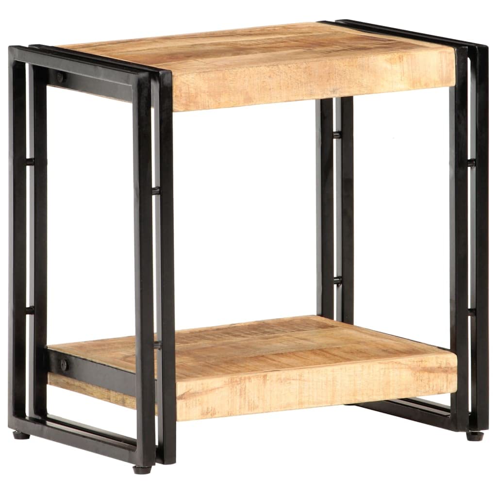 Beistelltisch aus rauem Mangoholz und schwarzem Metall 40x30x40 cm, kompakter Couchtisch mit Ablagefach, vielseitiger Nachttisch für Wohnzimmer, Büro, Balkon, platzsparende Aufbewahrung