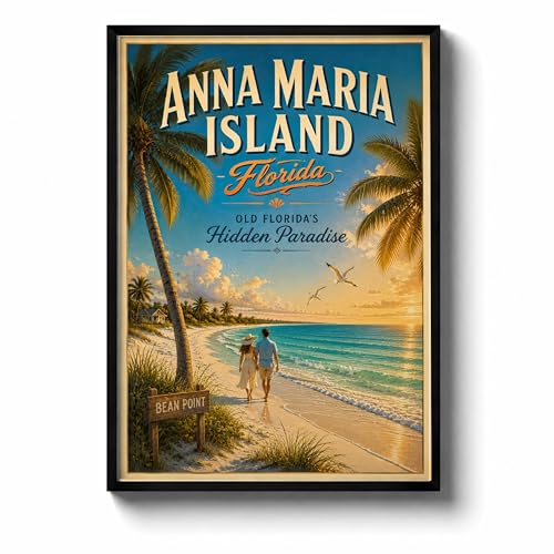Anna Maria Island Florida Travel Poster | Bean Point Beach Wall Art | Vintage Coastal Decor | Retro Gulf Coast Artwork | 1950s Style Tropical Ocean Print | Old Florida Paradise Poster