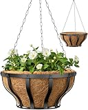 VOXOR Metal Hanging Baskets for Plants, Heavy Duty Wrought Iron Hanging Baskets with Coco Liner & Reinforced Chain, Ideal for Garden, Patio & Porch Decoration (2 Pack, 12 Inch)