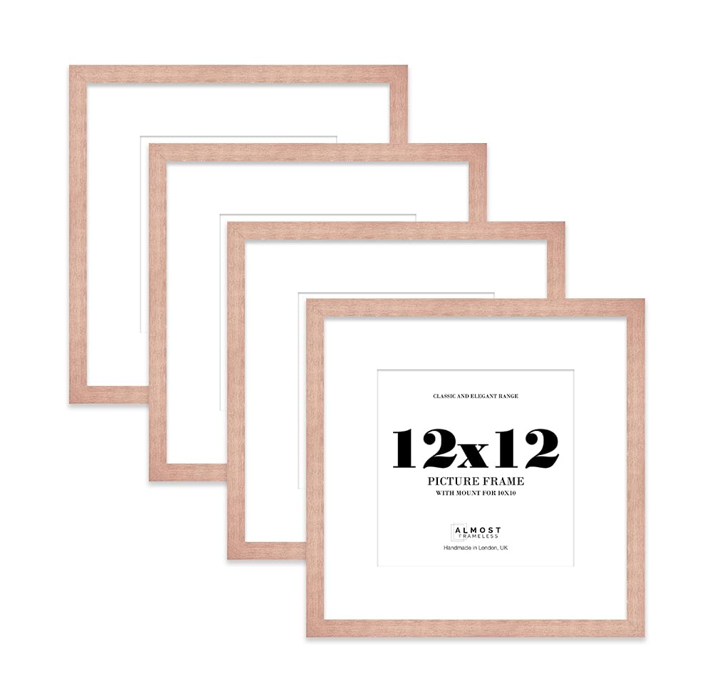 12x12 Bronze Picture Frame with Mount for 10x10 Photos, Prints - Modern Square Wall Frame, Set of 4