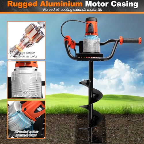 1700W Electric Post Hole Digger Ice Auger Drill with 4\"+ 6\"+8\" Auger Bit - Your Earth Auger Drill Powered Tool Auger Drill Bit for Garden Tools for Hand Tree Planting & More