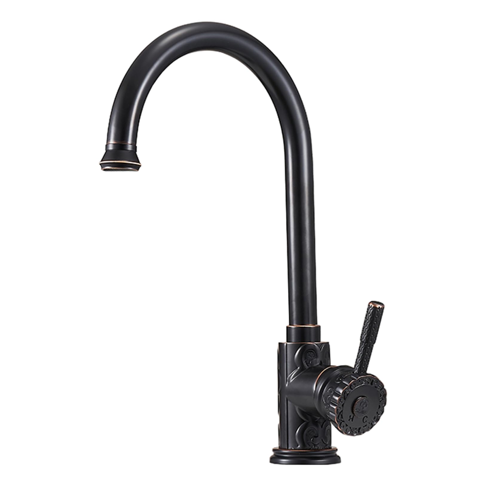 ZYCHSJXA Brass Kitchen Tap 1 Hole 360 Degree Swivel Spout Single Lever Sink Mixer Taps,Retro Black