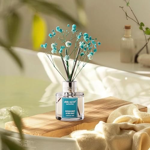 Image of Airkeep Reed Diffuser Set,1.69 fl oz (50 ml) - Ocean Mist&Sea Salt Oil Diffusers with 8 Reed Sticks,Home Fragrance Reed Diffuser for Bathroom Shelf DecorSALT