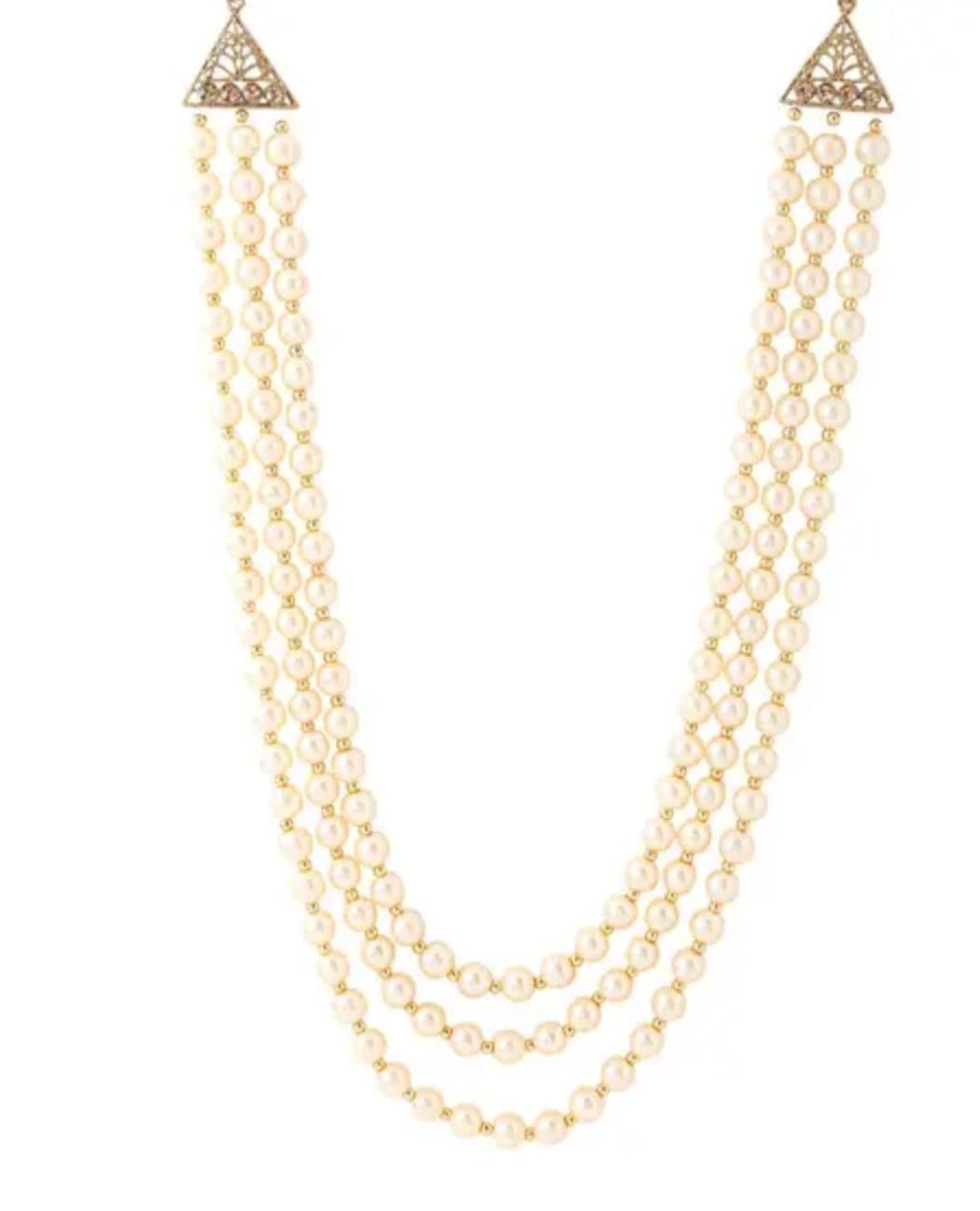 Moti Mala For Men Necklace groom Pearl Sherwani Traditional Gold Plated Three Layered Design for Marriage Indian Wedding (Dulhe ki mala)-image-19