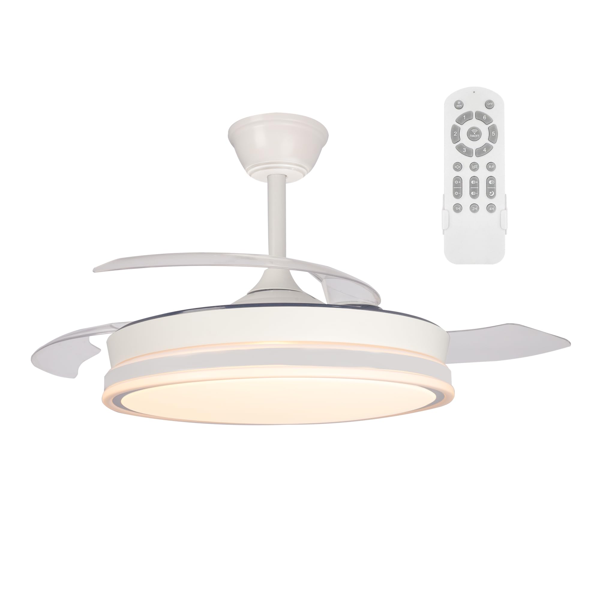 wonderlamp - Ventilador LED aspas plegables Surpino Blanco 45W con Memoria de encendido y Mando a distancia CCT Regulable