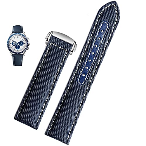 Bracelet de montre pour Omega Seamaster 300 bicolore bleu noir cuir nylon