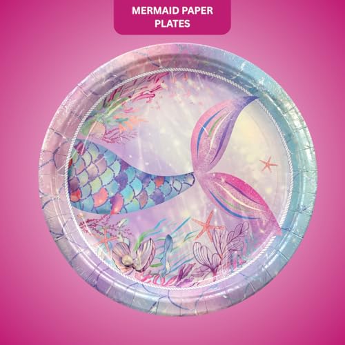 Image of Wanna Party Memaid Theme Party Plates|Underwater Theme Party Plates| Paper Plates for Birthday Parties | 8 PC | 9 inches