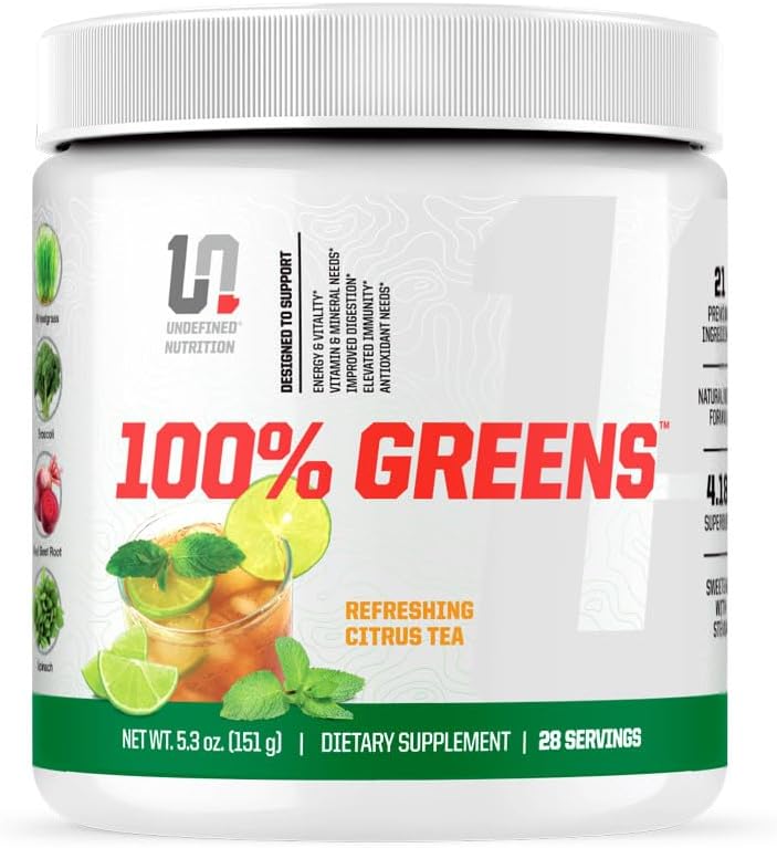 Undefined Nutrition 100% Greens Powder by Brian Shaw (28 Servings) – All- in-One Greens Formula for Men & Women – Contains Probiotics, Prebiotics & Adaptogens - Easy to Drink Daily Nutrition