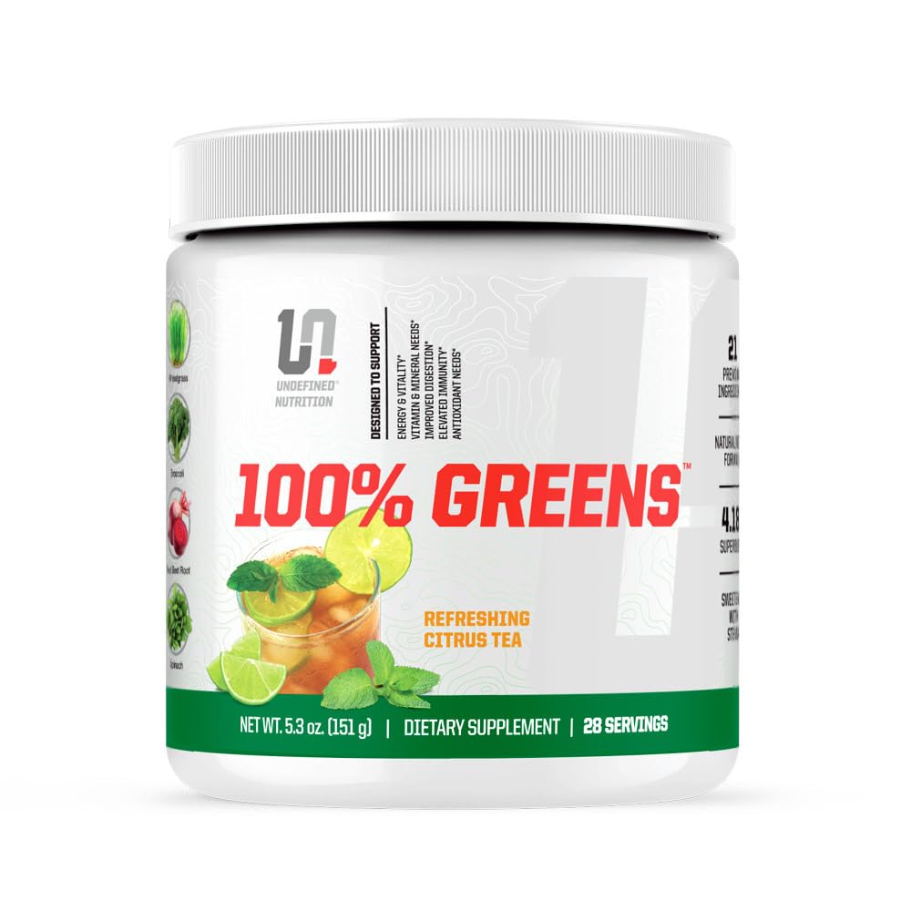 Undefined Nutrition 100% Greens Powder by Brian Shaw (28 Servings) – All- in-One Greens Formula for Men & Women – Contains Probiotics, Prebiotics & Adaptogens - Easy to Drink Daily Nutrition