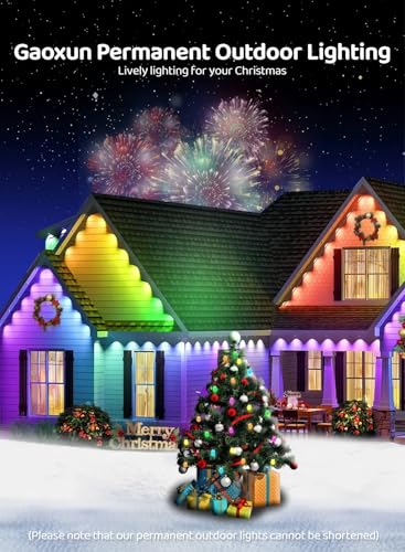 Image of Gaoxun 150ft Permanent Outdoor Lights, RGBW Smart Outdoor Lights for House with 54 LED, APP /Remote Control, 47 Scene Modes, Timer, IP67 Waterproof Eaves Lighting for Daily Holiday Christmas Decors