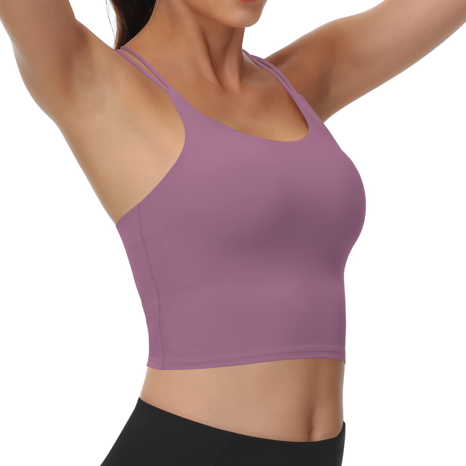 Sujetador deportivo de línea larga para mujer, con tirantes acolchados, para yoga, fitness, correr, entrenamiento, camiseta sin mangas (2 unidades)