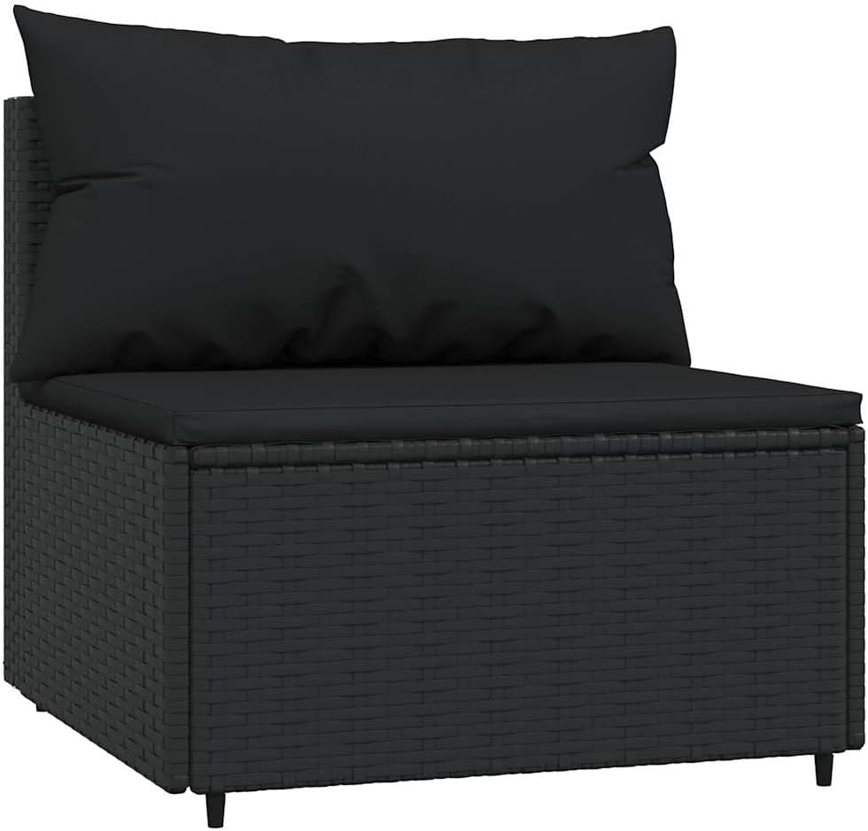 Patio Sofa Black with White Cushions, Outdoor Sofa Modular Design, PE Rattan with Removable Cushions for Balcony and Garden, Powder Coated Steel Frame