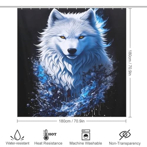 Rideau de douche loup blanc imperméable et lavable en machine avec 12 crochets - 4