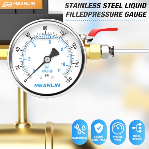 Manomètre en acier inoxydable MEANLIN MEASURE avec support arrière WOG - 6