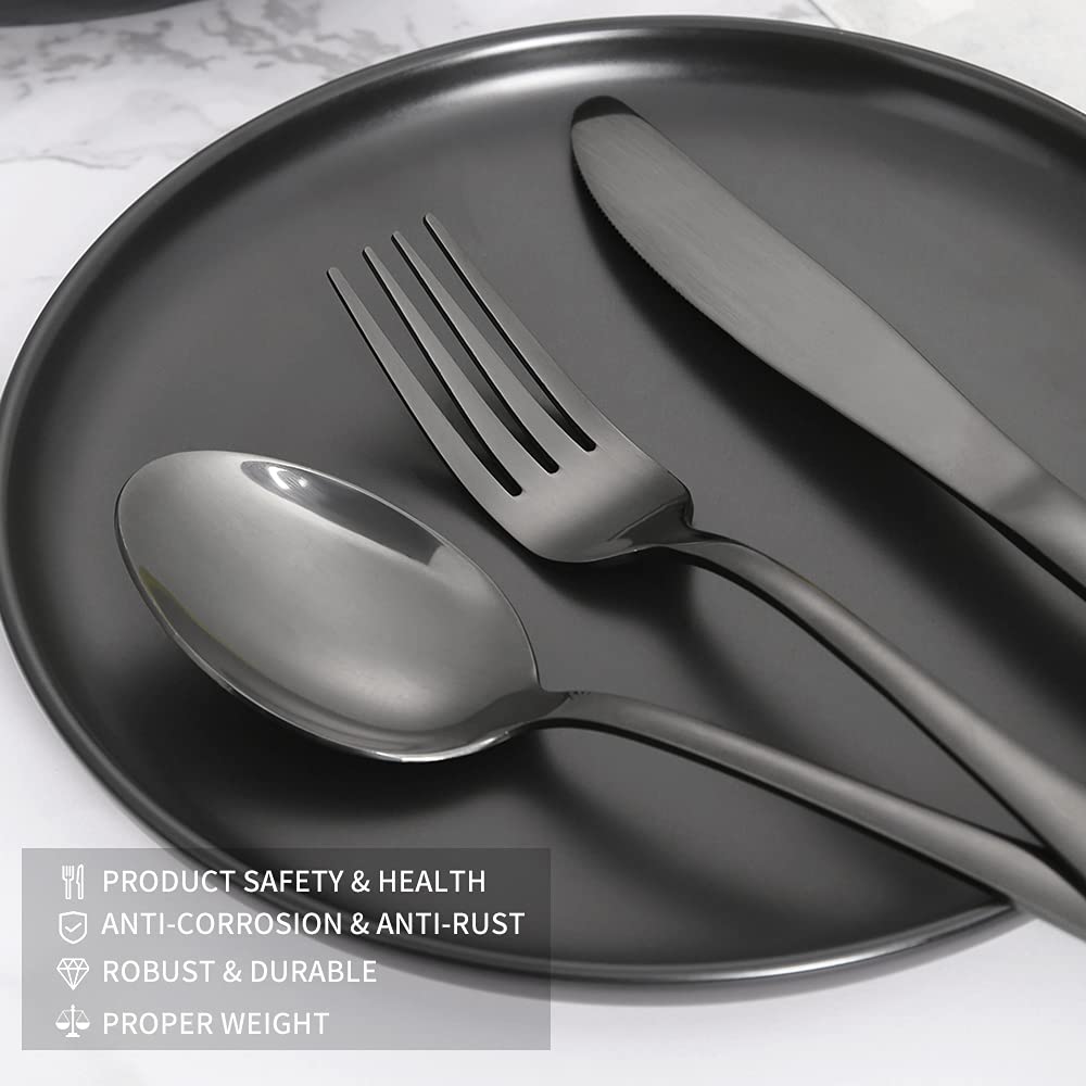 Xingjiake Black Silverware Set, 40 Piece for 8, Stainless Steel view 3