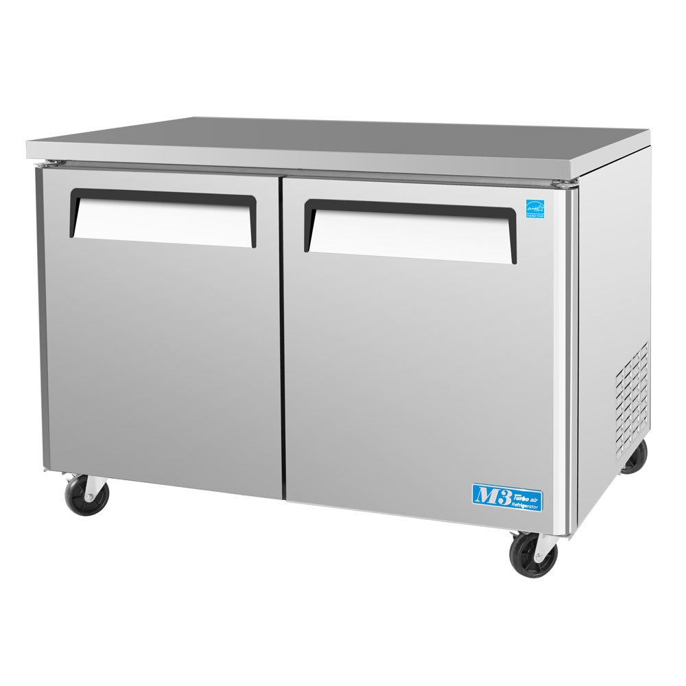 Turbo AirMUR48 12 cu. ft. M3 Series Undercounter Refrigerator with Efficient Refrigeration System Hot Gas Condensate System High Density PU Insulation and PE Coated Adjustable Shelves: Stainless