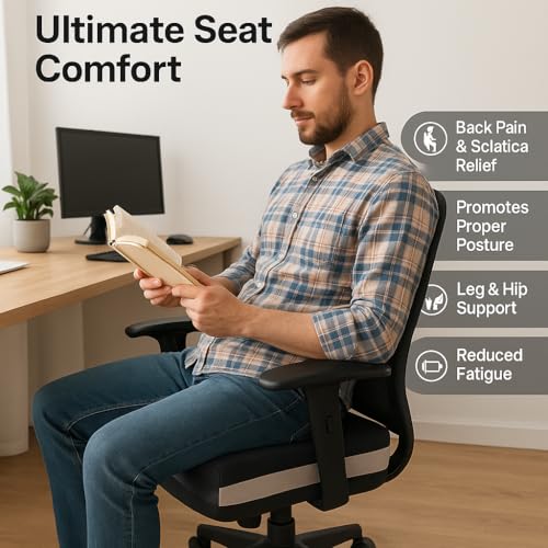 Image of Gel Seat Cushion with Silicon Gel & High-Density PU Foam - Orthopedic Pressure Relief Seat Pad for Hip, Back & Sciatica Pain | Ergonomic Chair Cushion for Office, Car & Home | Washable Cover