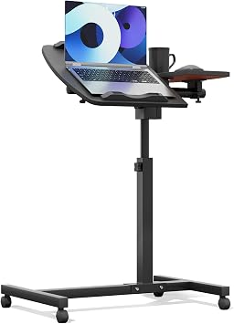 Athena Collection Adjustable Standing Desk with Wheels Overbed Table, Black