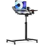 Athena Collection Height Adjustable Rolling Desk Mobile Portable Laptop Stand Cart Small Sit Standing Desk Computer Table Workstation for Home Office, Black